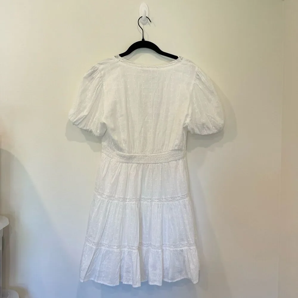 NWT Zara Lace Insert Trim Balloon Sleeve Cotton Tiered Mini Dress in White - Picture 10 of 12